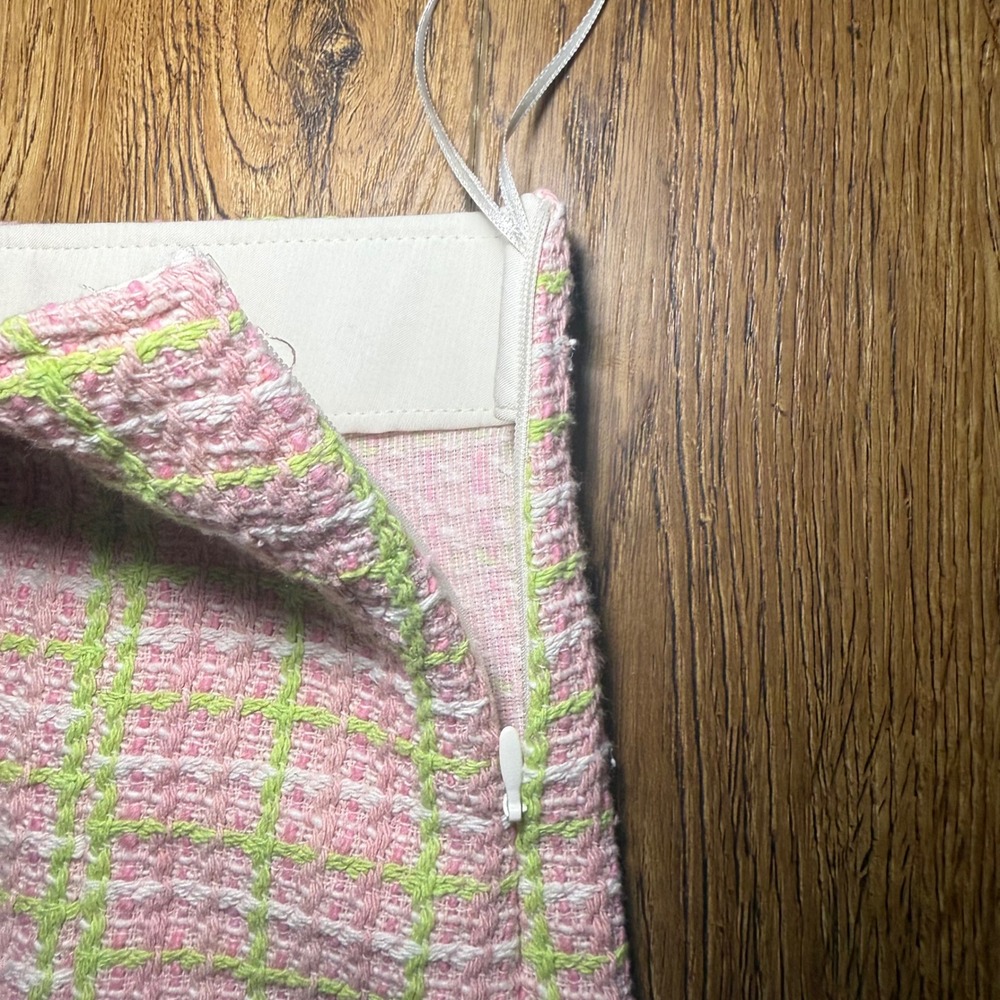 ZARA Tweed Pink Green Plaid‎ Mini Skort Skirt Womens S Barbiecore  preppy shorts - Picture 4 of 11